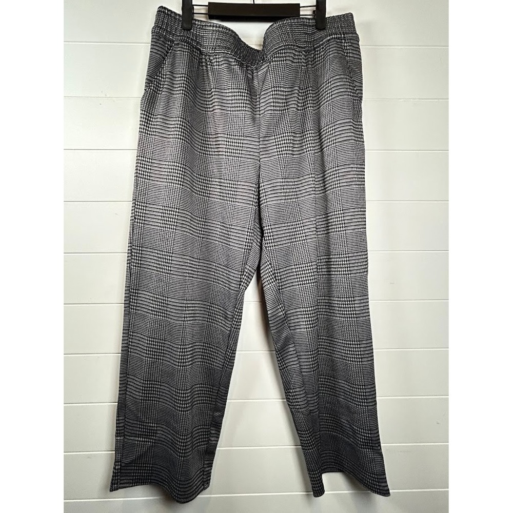 Terra & Sky Womens Plus 1X Black White Glen Plaid Elastic Waist Straight Leg